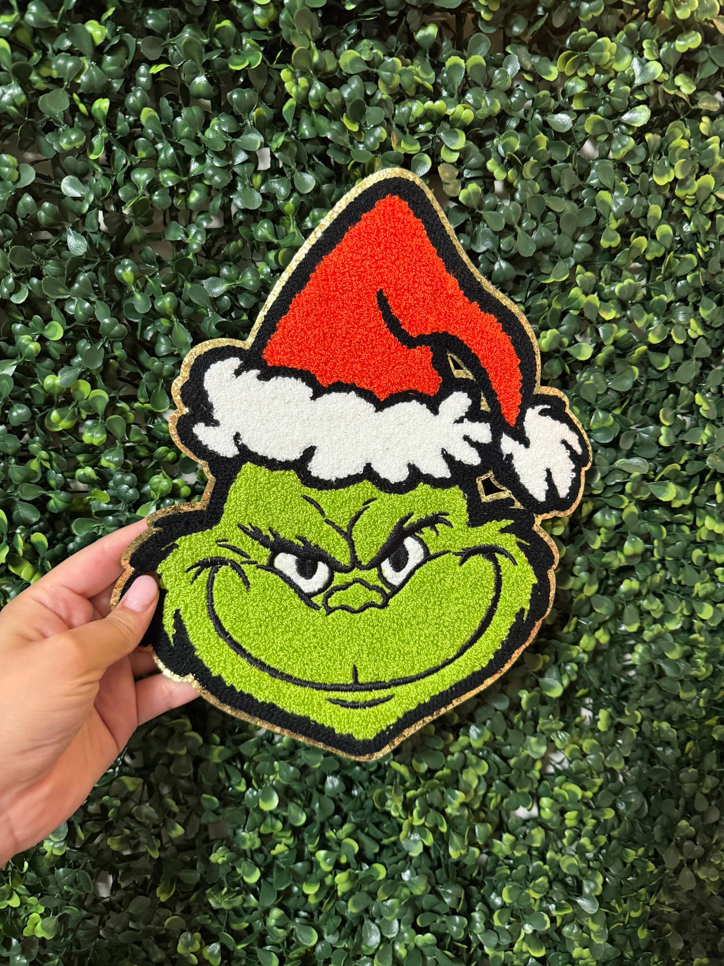 Grinch Face Holiday Smile Chenille Patch