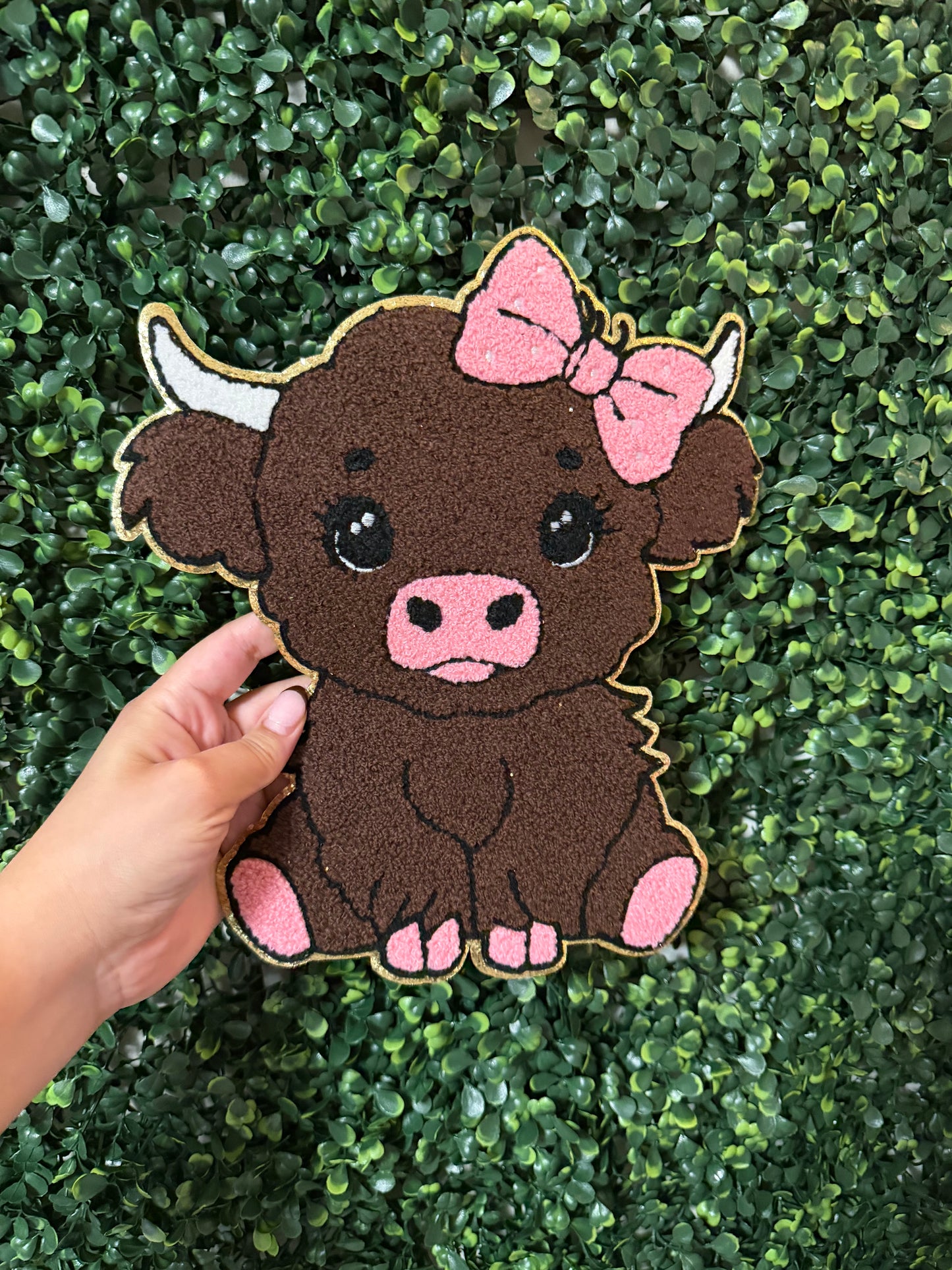Cute Highland Cow with Bow Chenille patch