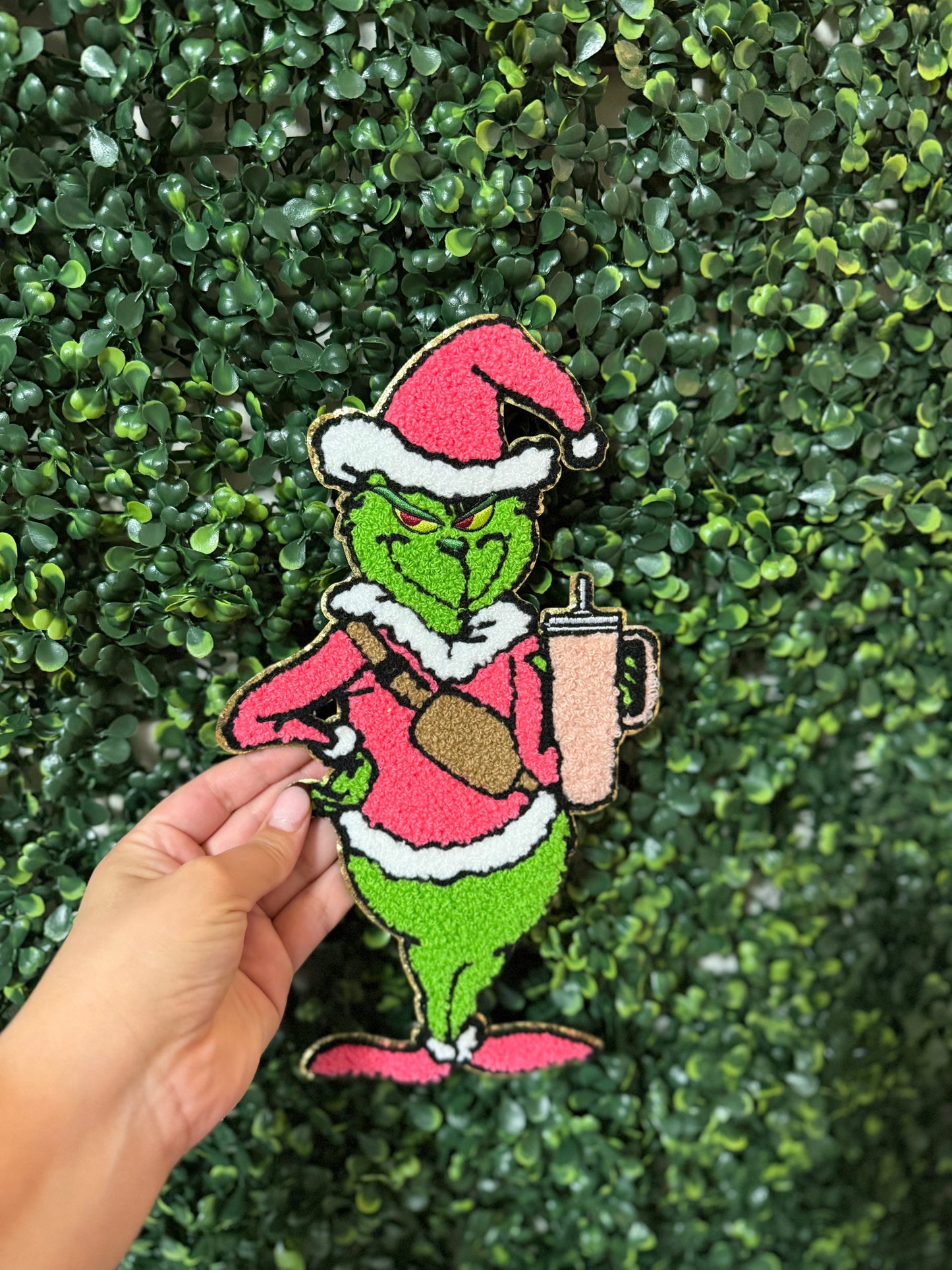 Cozy Grinch in Pink Chenille Patch