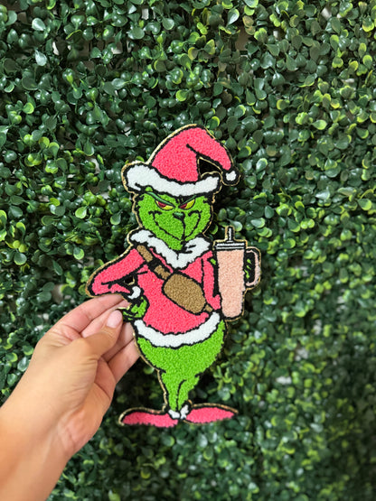 Cozy Grinch in Pink Chenille Patch