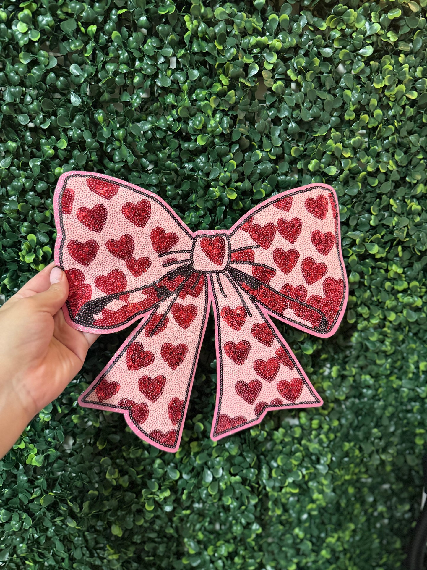Pink Bow Heart Chenille Patch