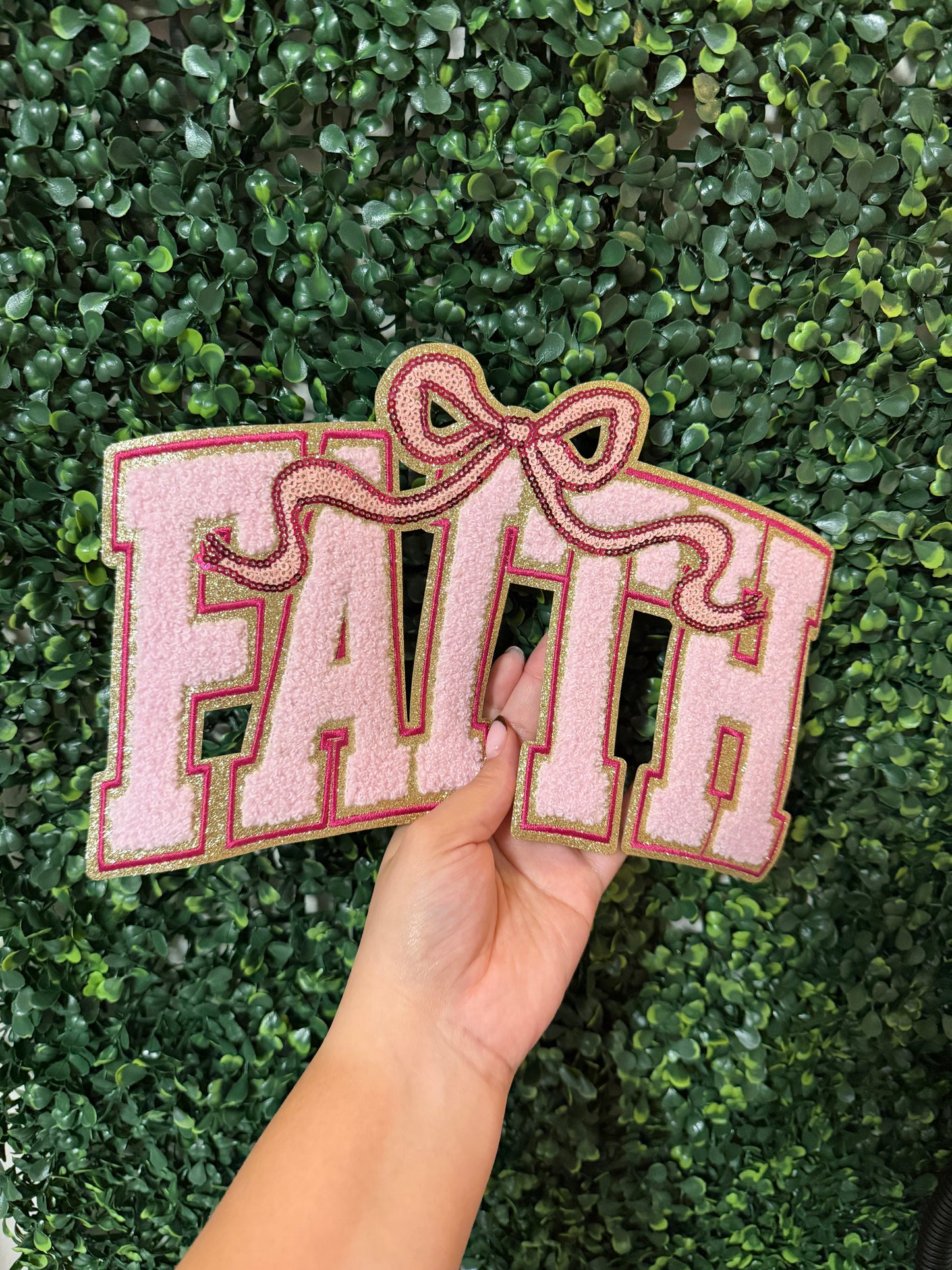 Inspirational Faith Patch with Bow Chenille Patch