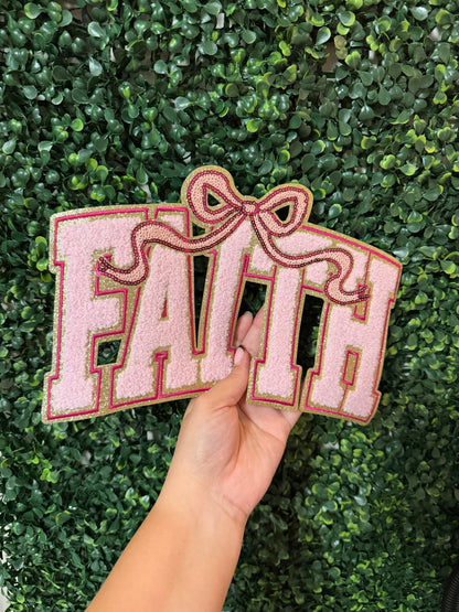 Inspirational Faith Patch with Bow Chenille Patch